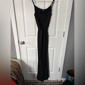 Sleeveless Black Women's Maxi Dress with Waist Tie